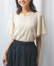 【50%OFF】《ラメ ストライプ 半袖 キーネック プルオーバー 》 レディース トップス ブラウス フレアスリーブナラカミ アウトレット 送料無料 NARACAMICIE