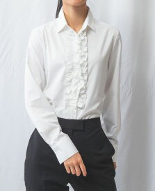 【50%OFF】《ストライプ フロント フリル 長袖 ブラウス 》 レディース トップス シャツ レギュラーカラー ストレッチ 伸縮性 ナラ カミーチェ NARACAMICIE アウトレット 送料無料