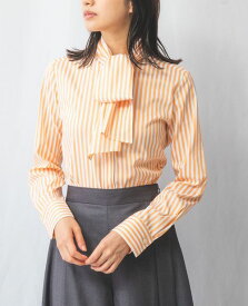 【50%OFF】《ストライプ ボウタイ 長袖 シャツ 》 レディース トップス ブラウス ストレッチ 伸縮性 オレンジ ベージュ ネイビー ナラ カミーチェ NARACAMICIE アウトレット 送料無料