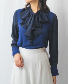 【50%OFF】《シャドーストライプ×ジョーゼットボウタイ長袖ブラウス 》 レディース トップス フリル襟 無地 異素材 ナラ カミーチェ NARACAMICIE アウトレット 送料無料