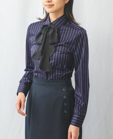 【50%OFF】《ダーク ストライプ フリル ボウタイ 付き 長袖 シャツ 》 レディース トップス ボウタイ 取り外し可 レギュラーカラー マニッシュNARACAMICIE アウトレット 送料無料