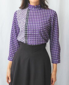 【50%OFF】《幾何柄 スタンド 七分袖 ブラウス 》 レディース トップス 配色 アシメ プルオーバー セットアップ ナラ カミーチェ NARACAMICIE アウトレット 送料無料