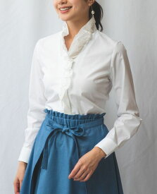 【50%OFF】《二重スタンド フリル レース ブロード 長袖 シャツ 》 レディース トップス ブラウス フリル襟 フォーマル ナラ カミーチェ NARACAMICIE ナラカミ アウトレット 送料無料