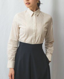 【50%OFF】《ストレッチ ストライプ フロントバイヤス 長袖 シャツ 》 レディース トップス ストライプシャツ 伸縮性 ラメ ナラ カミーチェ NARACAMICIE ナラカミ アウトレット 送料無料