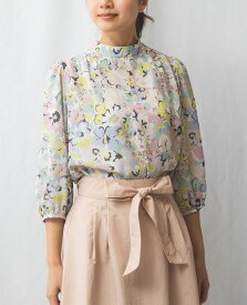 【50%OFF】《花柄 プリント 七分袖 プルオーバー 》レディーストップス ブラウス モックネック フラワー フェミニン 大人可愛い ナラ カミーチェ NARACAMICIE ナラカミ アウトレット 送料無料