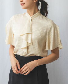 【50%OFF】《織り柄 サテン チューリップスリーブ 半袖 ブラウス 》レディーストップス フリル ドレープ きれいめ フェミニン 光沢 ナラ カミーチェ NARACAMICIE ナラカミ アウトレット 送料無料