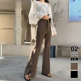 フレアパンツ スリット入り スラックス パンツ きれいめ サイドスリット レディース ブーツカット サイドスリットパンツ スリット ベルボトム ボトムス 美脚