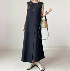 ワンピース レディース ノースリーブ リネン風 ロング ロングワンピース マキシ丈 Aライン ゆったり きれいめ 大人 着痩せ 体型カバー お洒落 可愛い ベージュ ブラック 黒 夏 50代 40代 30