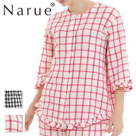 Narue公式 NARUE narue ナルエー 綿素材 フリル レディース ガーリー チェック コットン素材 7分袖 夏 ル…