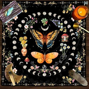 タロットクロス 星と月 蝶柄 占い用 厚手 ベルベット生地 テーブルクロス 儀式 瞑想 祭壇 スピリチュアル 正方形 混紡 高級感
