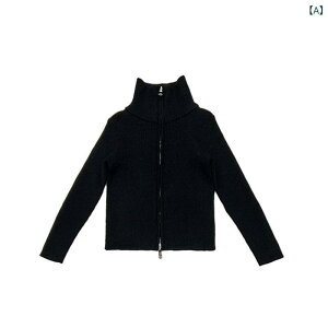 カーディガン 女の子 キッズ 秋冬 ダブルジップ ハイネック ニット 長袖 無地 韓国風 おしゃれ 着回し やわらか 肌触り良い アクリル ポリエステル ウール混 ブラック ピンク グレー ベージ