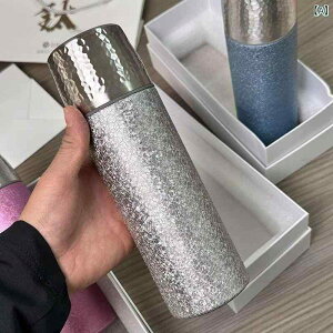 保温マグボトル 魔法瓶 水筒 孔雀柄 高級感 チタン ステンレス 真空断熱 茶こし付き 蓋付きコップ 携帯用 軽量 ストレート型 ビジネス オフィス アウトドア 普段使い シルバー ピンクパープ