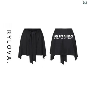 スカート レディース スポーツ ショート丈 テニス ランニング フィットネス ヨガ スコート 見せパン一体型 インナーパンツ付き 体型カバー ナイロン 通気性 吸湿速乾 ブラック 春夏秋