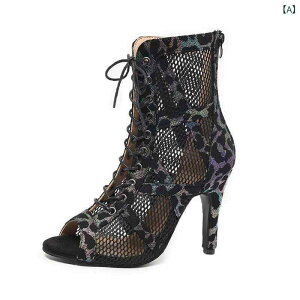 サンダルブーツ レディース 大きいサイズ オープントゥ ピンヒール メッシュ カットアウト グラディエーター 編み上げ ストラップ セクシー エレガント ヒョウ柄(x2)