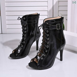 サンダルブーツ レディース オープントゥ バックジップ ハイヒール ピンヒール 夏 セクシー エレガント フェイクレザー 欧米スタイル ブラック(x2)