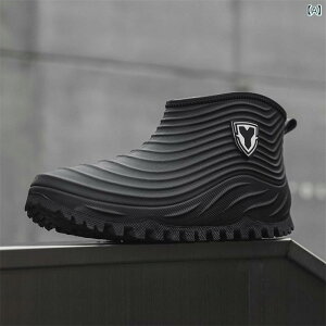 レインブーツ メンズ 男性用 防水 防滑 厚手 保温 裏起毛 ショート丈 一体型 厚底 釣り アウトドア用 ゴム長靴 PVC素材 耐摩耗 カジュアル ラウンドトゥ