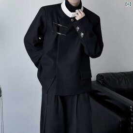 テーラードジャケット 男女兼用 新チャイナスタイル トレンド スタンドカラー 肩パッド入り メタルボタン カジュアル ゆったり ポリエステル 春秋 普段使い ノーアイロン ライトビジネス ペア ブラック