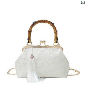 バッグ 和風 中国風 チャイナドレス風 漢服風 刺繍 レトロ シルク ハンドバッグ ショルダーバッグ 斜め掛け フリンジ チェーン バンブー スクエア ミニ コンパクト ロック金具 スマホ収納 ホ