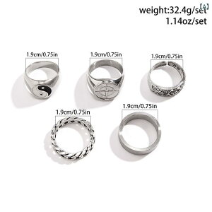 指輪 メンズ 欧米風 ヒップホップ 太極図 チェーン 個性的 おしゃれ ストリート系 普段使い ヴィンテージ感 存在感 合金製 電気メッキ加工 人差し指