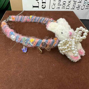 ネックレス レディース かわいい ふわふわ ウサギ パール リボン 星 アニマルモチーフ 鎖骨丈 個性的 上品 スイート ガーリー 秋冬 合金製 電気メッキ加工