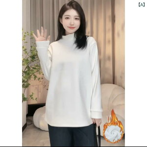 マタニティ トップス 長袖 インナー 裏起毛 厚手 暖かい ハイネック プルオーバー 無地 秋冬 再生繊維 アクリル チュニック丈 上品 エレガント 普段使い オフィス カジュアル