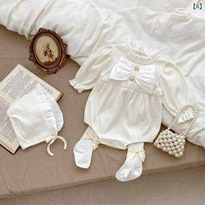 ロンパース ベビー 女の子 春夏 かわいい 大きなリボン スタンドカラー 長袖 カバーオール 綿 お宮参り 記念撮影 普段着 お出かけ 白 ピンク(x2)