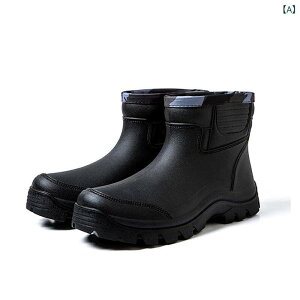 レインブーツ メンズ ショート丈 スリッポン 防水シューズ 厚底 長靴 PVC ゴム素材 耐摩耗性 洗車 釣り アウトドア 普段使い カジュアル 履きやすい 無地 ブラック(x2)
