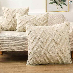 クッションカバー 北欧スタイル プラッシュ ふわふわ 無地 幾何学模様 正方形 抱き枕 リビング 寝室 書斎 オフィス ソファ 車内 快適 肌触り インテリア雑貨 アクセント