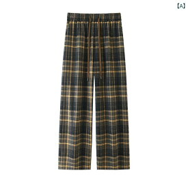 カジュアルパンツ メンズ 男性用 チェック柄 ゆったり ルーズ ストレート ワイドパンツ 春秋 ポリエステル 綿 混紡 ストリートファッション トレンド 着回し 普段使い イージーケア