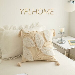 クッションカバー フレンチスタイル 北欧風 リビング ソファ ベッドルーム 出窓用 背もたれ キャンバス生地 幾何学模様 リーフ ひまわり クローバー チェック 小花柄 刺繍 クリームカラー