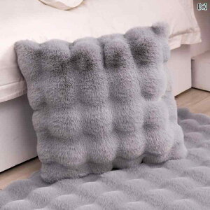 クッションカバー 両面 ラビットファー風 ボア ポリエステル ふわふわ ソファ リビング オフィス ベッド 背もたれ 抱き枕 冬用 温かい 北欧 白 アイボリー グレー