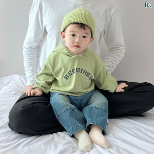 トレーナー 男の子 ベビー キッズ フード付き プルオーバー 綿 柔らか アルファベット柄 おしゃれ かわいい かっこいい 韓国風 カジュアル 春秋 子供服 ベージュ グリーン
