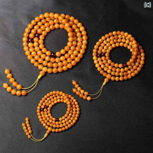 ブレスレット 男女兼用 男性用 女性用 琥珀 蜜蝋 天然石 数珠 108玉 多重巻き ネックレス セーターチェーン アンバーカラー ファッション 小物 アクセサリー