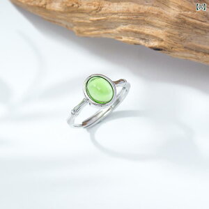 指輪 レディース 女性用 オーバル型 楕円 卵型 竹モチーフ 空枠 リング台 グリーン ジルコニア オープンリング フリーサイズ シンプル 高級感 真鍮製 普段使い デイリー オフィス