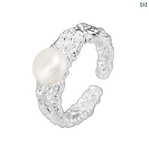 指輪 レディース 925純銀製 パール パール 空枠 DIYアクセサリー 個性的 溶岩テクスチャーデザイン 開口 フリーサイズ 上品 カジュアル オフィススタイル