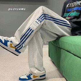 カジュアルパンツ メンズ アメリカンストリート Vibe系 秋冬 裏起毛 厚手 保温 防寒 ゆったり ルーズ スウェット ストレート スポーツ 長ズボン ストライプ柄 ポリエステル 普段使い 伸縮性 ドローストリング ミッドウエスト ノンアイロン