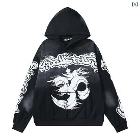 パーカー メンズ フード付き スウェット アメリカン レトロ Hellstar ウォッシュ加工 プリント ゆったり オーバーサイズ ビッグシルエット 肉厚 コットン 裏毛 秋冬 ストリート カジュアル
