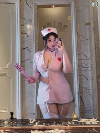 コスチューム レディース セクシー ナース服 ディープVネック コスプレ 衣装 大きいサイズ ふくよか かわいい 制服風 看護師 ルームウェア ポリエステル