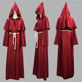 コスプレ衣装 男女兼用 僧侣服 修士袍 巫师服 牧師服 舞台服 ポリエステル 酒红色 ブラック ブラウン ブルー ホワイト 日系アニメ 民族風 コスチューム ハロウィン ロールプレイング ゆったりシルエット 伸縮性 通気性 軽量 大きいサイズ