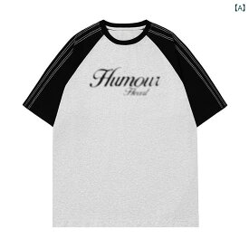 Tシャツ メンズ 短袖 夏 コントラスト チェーン 肩落とし ルーズフィット コットン アルファベットプリント 白灰 霧霾ブルー 中灰 グラフィック カジュアル トップス ビッグシルエット ストリート 普段使い