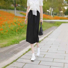 スカートパンツ レディース 夏 薄手 防晒 スカートパンツ 高腰 開衩 ゆったり風 ヒップ大 スリム効果 ワイドレッグパンツ 七分丈 クロップド ポリエステル 中弾性 黒 卡其 モカ 復古風 ライトウェイト 通勤 普段使い カジュアル 伸縮性 吸湿速乾