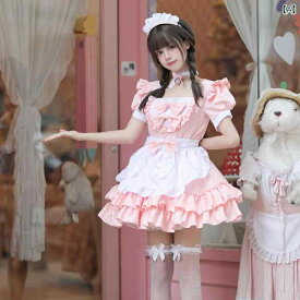 コスプレ 女装 ワンピース メイド服 レディース かわいい ピンク ワインレッド ライトブルー ブラック ロリータ 甘め 清純 甘美 再生繊維 ポリエステル 冬 ロールプレイング アニメ ゲーム コスチューム セット かわいい 清楚 甘い プリンセス ス