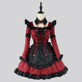 ロリータドレス 女装用 メイド服 ゴスロリ コスプレ衣装 コスチューム ワンピース アニメ衣装 ロールプレイング衣装 コスプレ コスプレドレス 酒红色 冬用 ポリエステル 甘め 清新 かわいい ゴシック 中国風 小悪魔 女仆 連衣裙 演出服 涤纶 洛丽塔