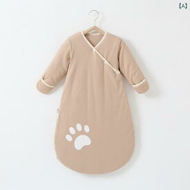 ベビー スリーピングバッグ 秋冬 春 厚手 新生児 綿 吸湿排汗 一体型 防踢被 防驚跳 部屋着 普段使い かわいい プリント 星柄 月柄 雲柄 虹柄 掌印柄 ベージュ グレー ライトブルー ニット