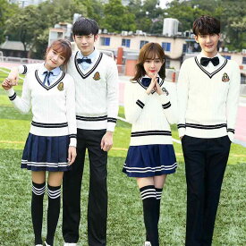 制服 セット レディース メンズ キッズ 春秋冬 学生服 制服ディズニー Vネック セーター 長袖 シャツ プリーツスカート ロングパンツ スクール 5点セット JK コスプレ 学園祭 イベント 通学用