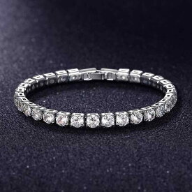 ブレスレット ユニセックス ジルコニア テニスブレスレット 幅4mm サージカルステンレス アレルギー対応 きらきら シンプル カジュアル アクセサリー 贈り物 プレゼント ギフト