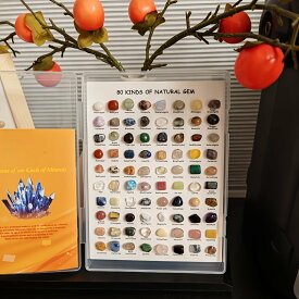 標本箱 天然鉱物標本セット（鉱物大図鑑100枚付き）、アメジスト、ムーンストーン、ローズクォーツ、オブシディアン、シトリン、タイガーアイ、地球科学コレクション、ホームデスクトップ装飾オーナメント、クリスマス、ハロウィン、バレンタインデーのギフト