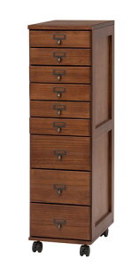 天然木キャスター付きチェスト9段(収納 引き出し 大容量 スリム おしゃれ 新生活 引き出し収納 衣類収納 タンス 1人暮らし 一人暮らし 衣替え 押入れ収納 おしゃれ)