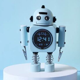 D-MASTERY 子供 目覚まし時計 プレセント ロボット おもしろ時計 ユニーク かわいい 置き時計 静音 寝室 プレゼント 温度計付き アラーム卓上時計 金属マット感 (水色)