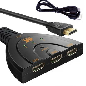 HDMI 切替器 3入力1出力 分配器 HDMI av セレクター hdmi 増やす 方法 hdmi端子 増設 HDMIポート不足解消 4K/1080p/3D映像 オーディオ同期 Fire TV Stick、Xbox、PS3/4/5、HD